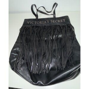 Victorias Secret Limited Edition Flirty Fringe Tote Bag Black Faux Leather Goth